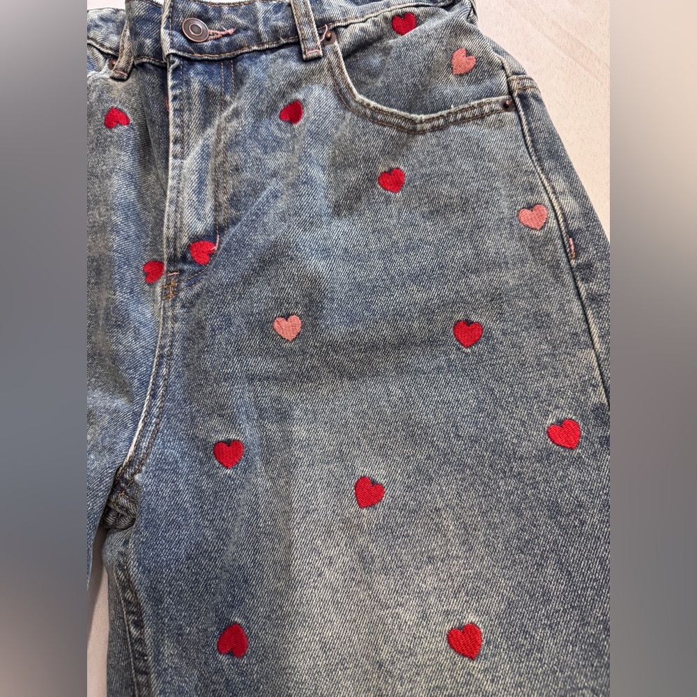 Oli & Hali Blue Wide Leg Jeans with Red Heart Embroidery - Picture 9 of 12